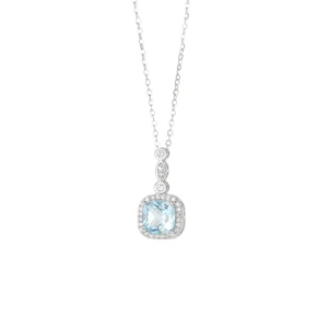  Aquamarine Square Silver Necklace
