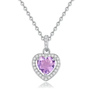 Pink Crystal Heart-Shaped Silver Necklace
