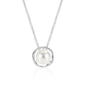 Silver Geometric Pearl Necklace