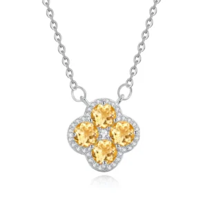 Aquamarine Four-Leaf Clover Silver Necklace